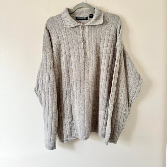 Vintage Gray Lambswool Henley Sweater